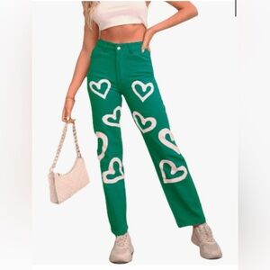 Green Denim Jeans with Heart Design - NEVER WORN